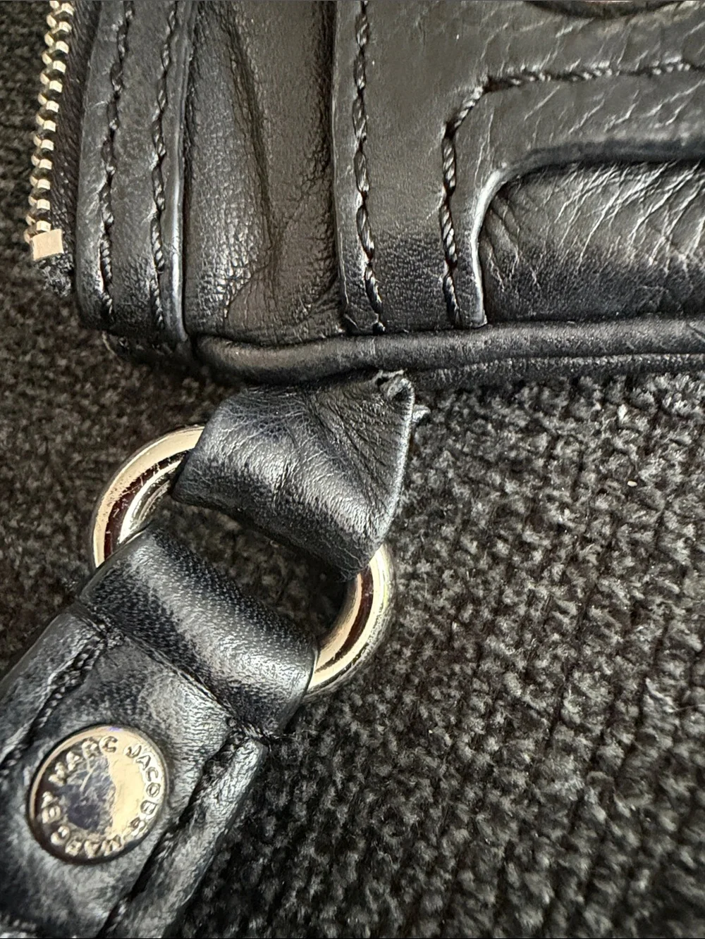 Marc by Marc Jacobs Percy Black Leather Wristlet Clutch Silver Hardware Y2K